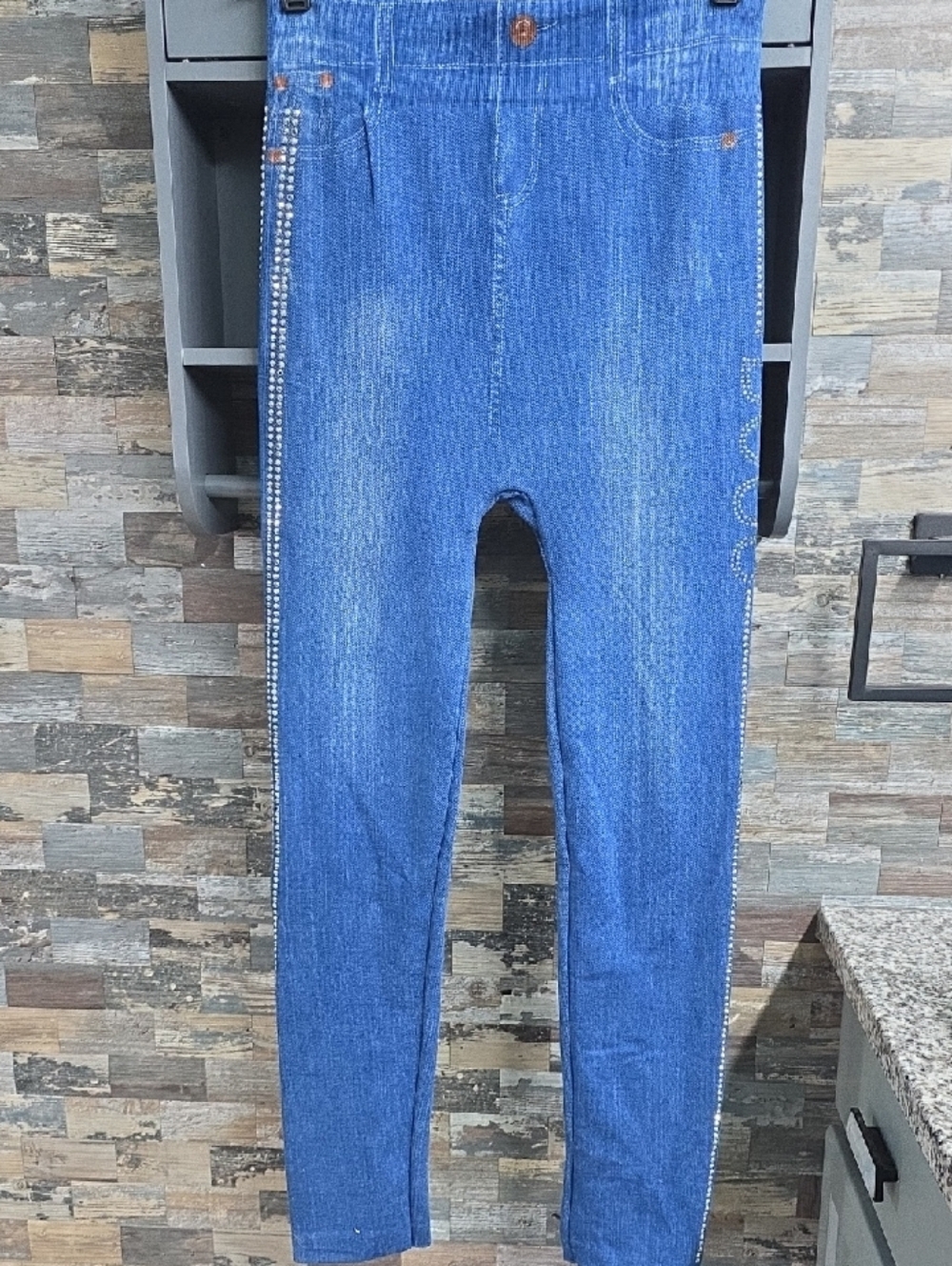 Rhinestone Trim Blue Denim Jeggings